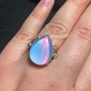 Aurora Opal Gemstone Ring 925 Sterling Silver Aurora Opal Gemstone
